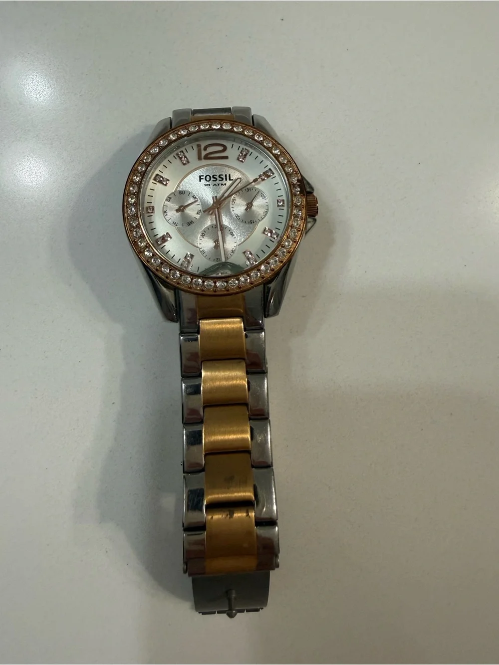 Fossil Two-Tone Gold and Silver Crystal Bezel Women's Watch